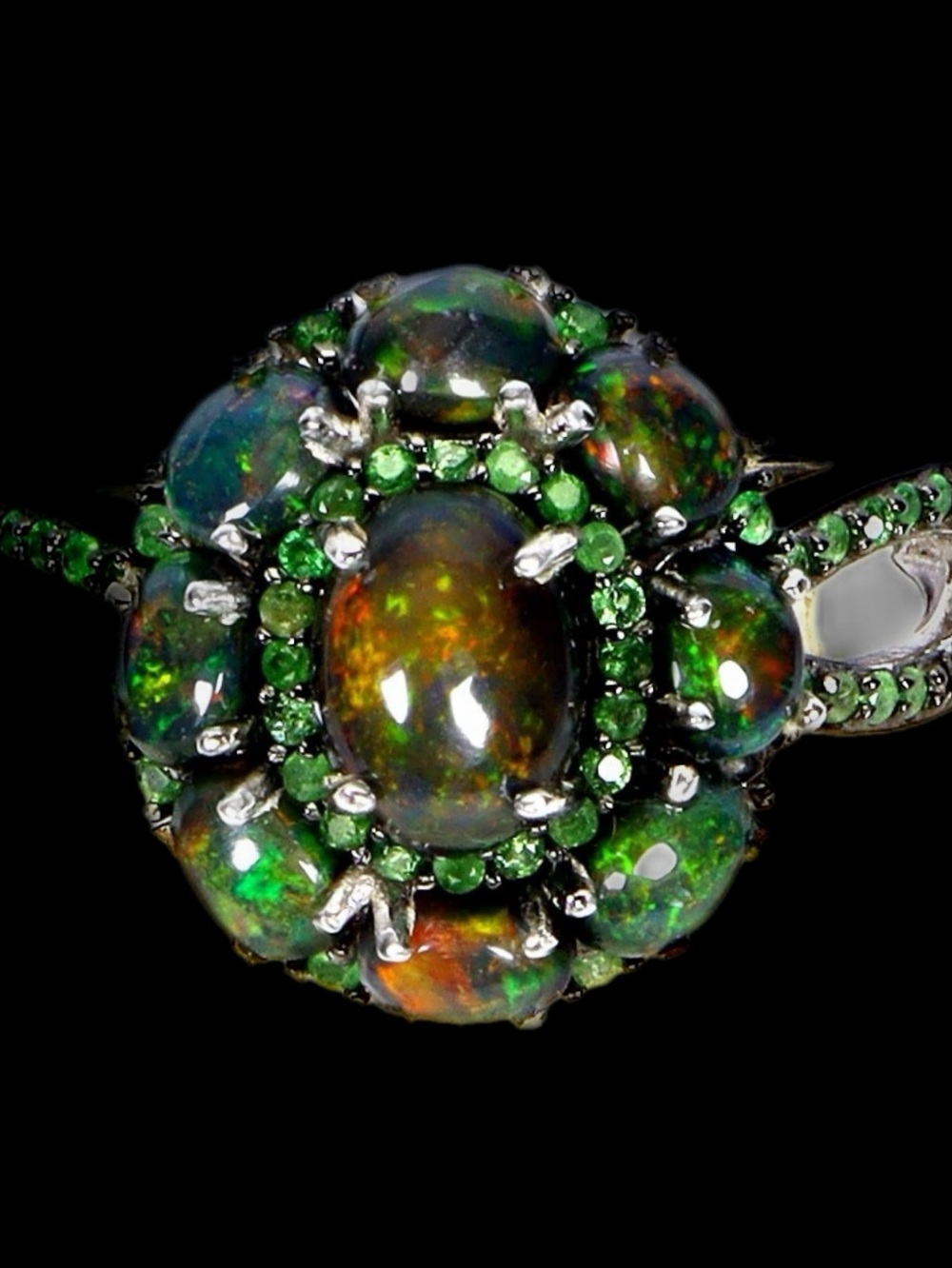 Rare AA Genuine Black Opal with Russian Chrome Diopside